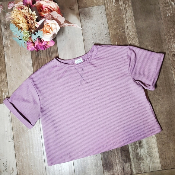 Francesca's Blue Rain Becca Boxy Soft Rib Knit Tee Women's Size Small NWOT - Picture 12 of 16